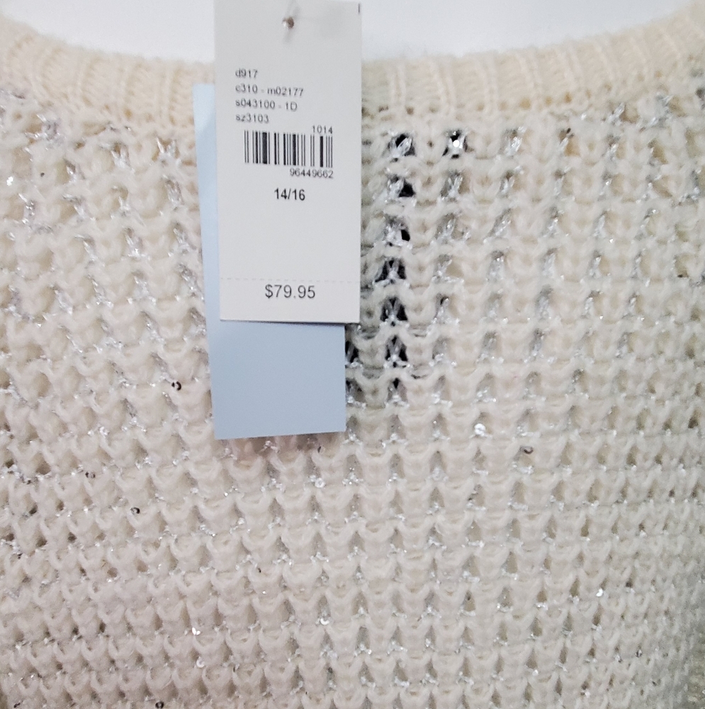NWT Lane Bryant Ivory Silver Lurex Sequins Sweater. Size 14/16. - Picture 11 of 14